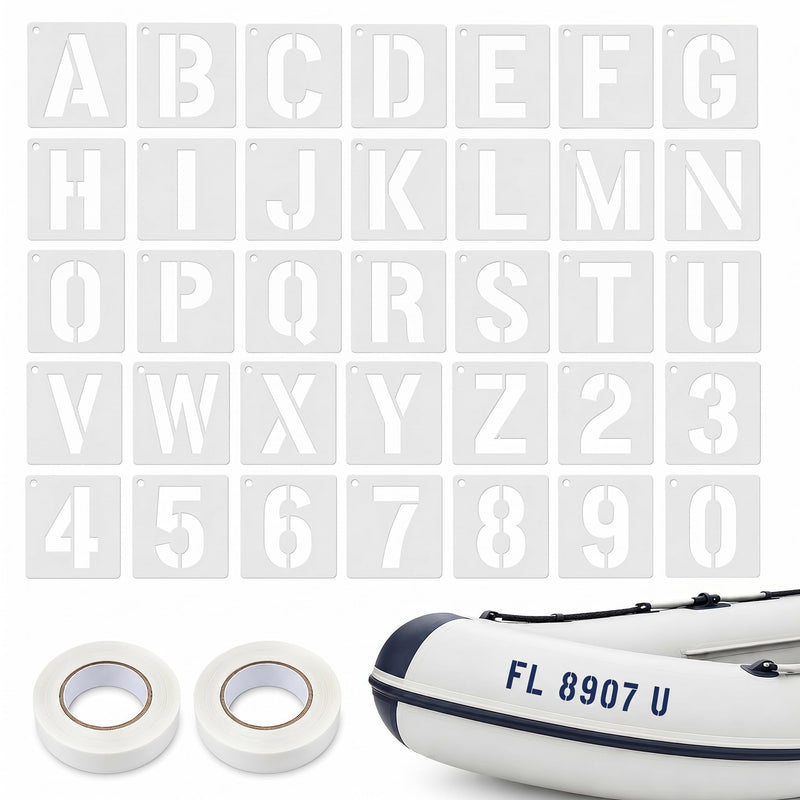 Boat Registration Stencil Kit, 108 Pcs Reusable 3 Inch Marine Letter and Number Stencils, Alternative to Boat Number Stickers for Boats, Kayaks and Pwcs