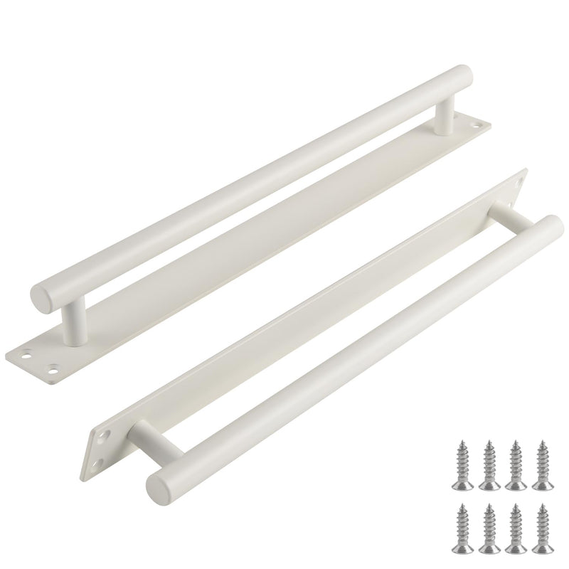 Barn Door Handles Matte White 15 Inch Gate Handles Outdoor Fence Hardware Replacement Modern Sliding Door Handle Pull with Backplate for Shed, Garage, Closet (2 Pack, Matte White, 15 inch) 2