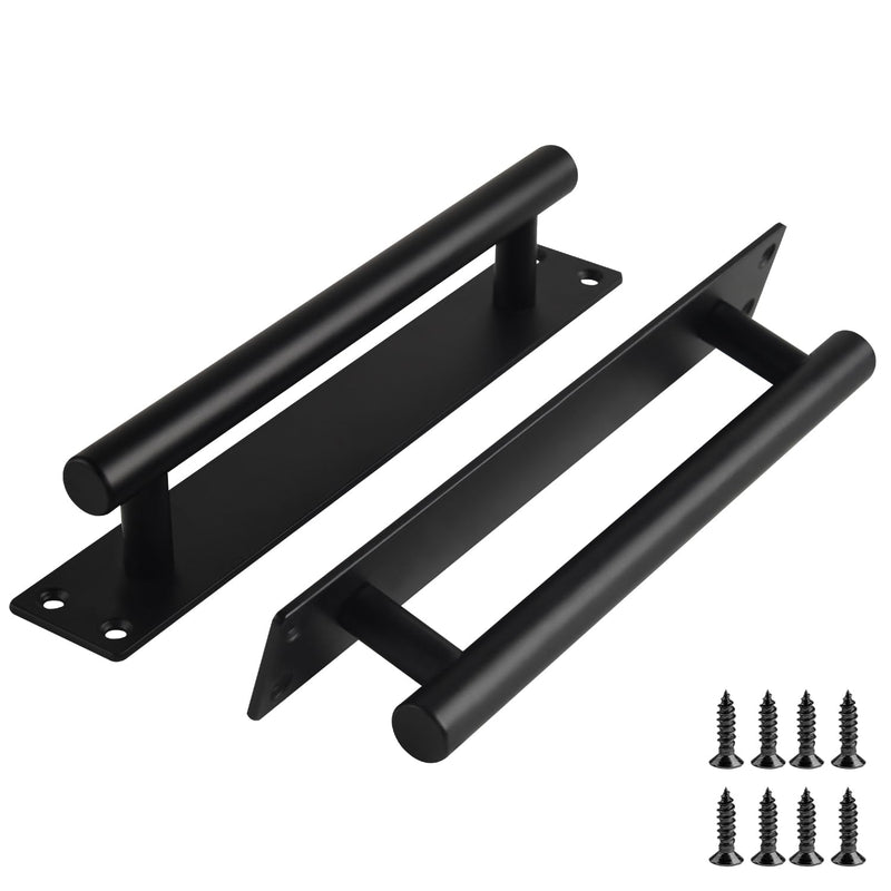 Barn Door Handles Matte Black 9 Inch Gate Handles Outdoor Fence Hardware Replacement Modern Sliding Door Handle Pull with Backplate for Shed, Garage, Closet (2 Pack, Matte Black, 9 inch) 2