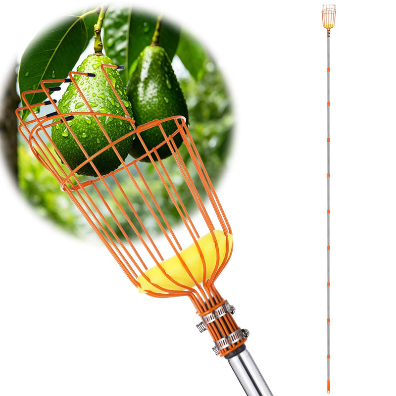 Fruit Picker Pole Tool with Basket Long Handle, 27-170 Inch Adjustable Fruits Picking Pole Tool for Apple Lemon Orange Mango Avocado Fruit Tree Picking