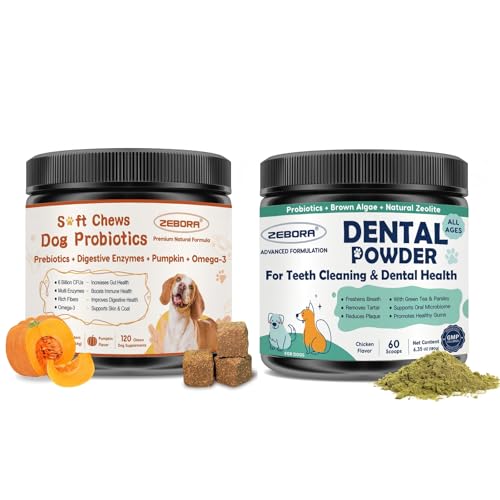 ZEBORA Dog Dental Powder & Probiotics for Dogs Soft Chews, Chicken Flavor