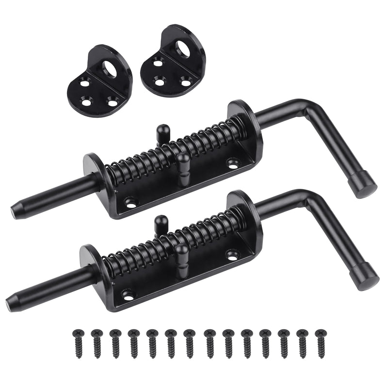 2-Pack 8.5-Inch Spring Loaded Latch Pin, Heavy Duty Barrel Bolt for Shed Doors, Wood & Metal Gates, Solid Steel Security Lock, Black