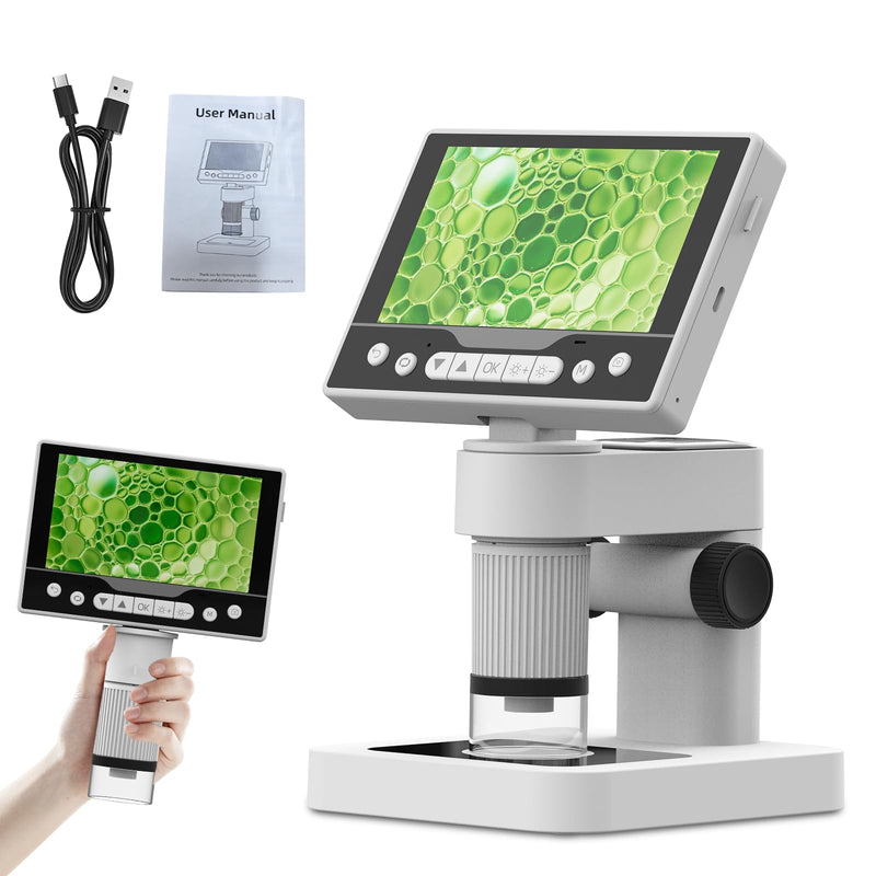 Digital Microscope, 12MP 1080P Handheld Microscope with 8 Adjustable LED Lights, 5" LCD Screen Coin Microscope 1000X, USB Microscope for Windows/MacOS, White