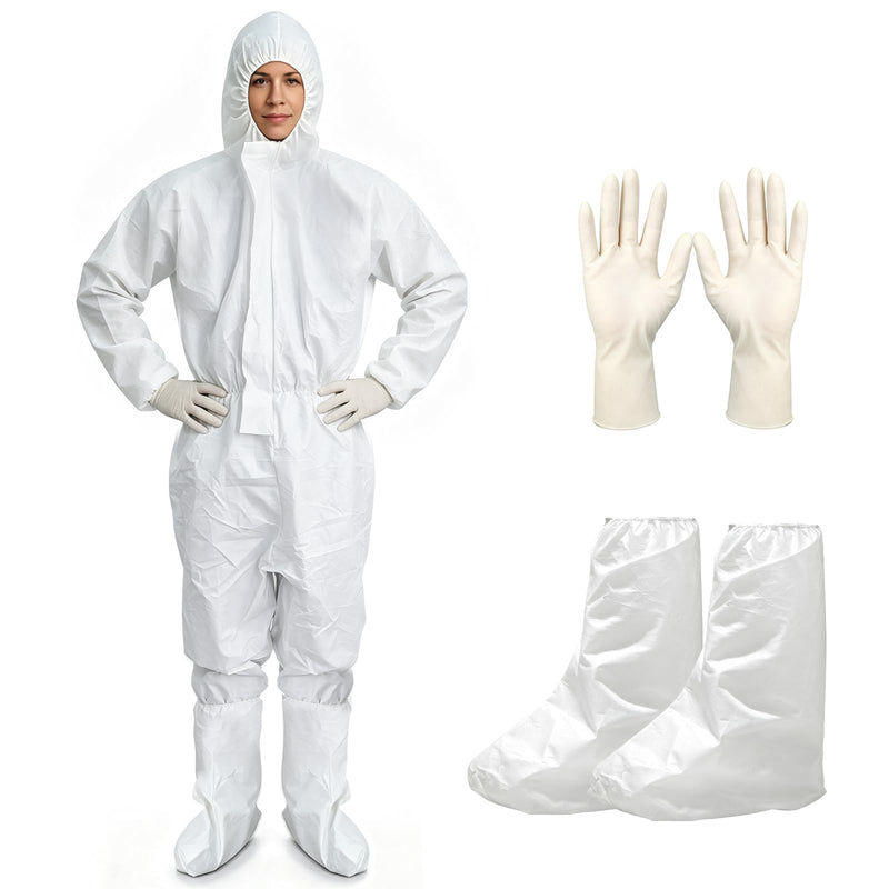 Disposable Hazmat Suit,with Hood & Boot Covers White Medium 2