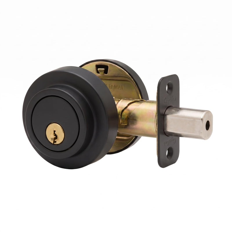 Copper Creek Contemporary Single Cylinder Deadbolt, Round Matte Black Deadbolt Lock, ANSI Grade 3 Security
