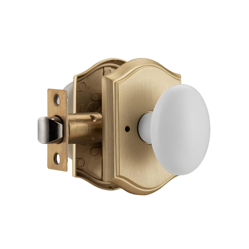 Gold Oval Door Knobs Interior with Lock for Privacy | Zinc Camelot Trim, Egg Knob Style for Bath & Bedroom 1 Gold & White