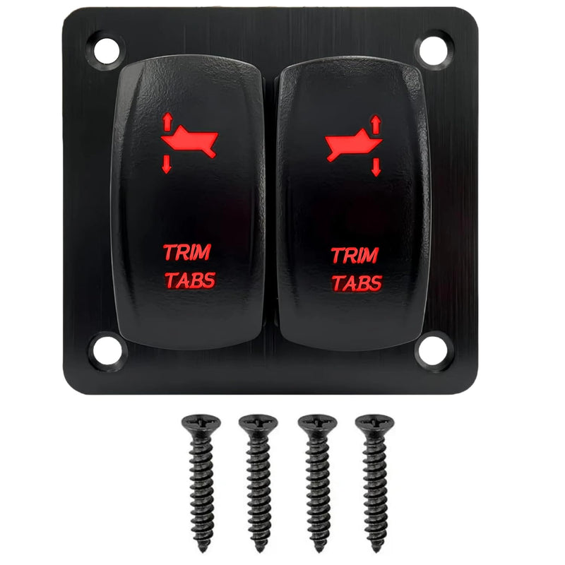Trim Tabs Rocker Switch Panel 12V/20A 24V/10A Momentary 7 Pin DPDT 3 Position (ON)-Off-(ON) 2 Gang Waterproof Trim Toggle Switch Panel for Marine Boat Console, DC Motor Reverse Control (Red) Red