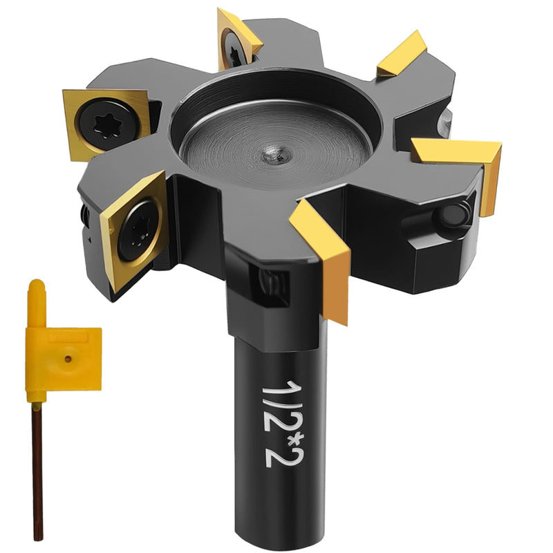 CNC Slab Flattening Router Bit, 1/2 Shank,Surfacing Bits 2" Cutting Dia. Carbide Insert Planer Bit for Spoilboard Flattening, Spoilboard Surfacing Router Bit, 6 Wings Carbide Insert 1/2" Shank, 2" Cutting Diameter,6 Wings