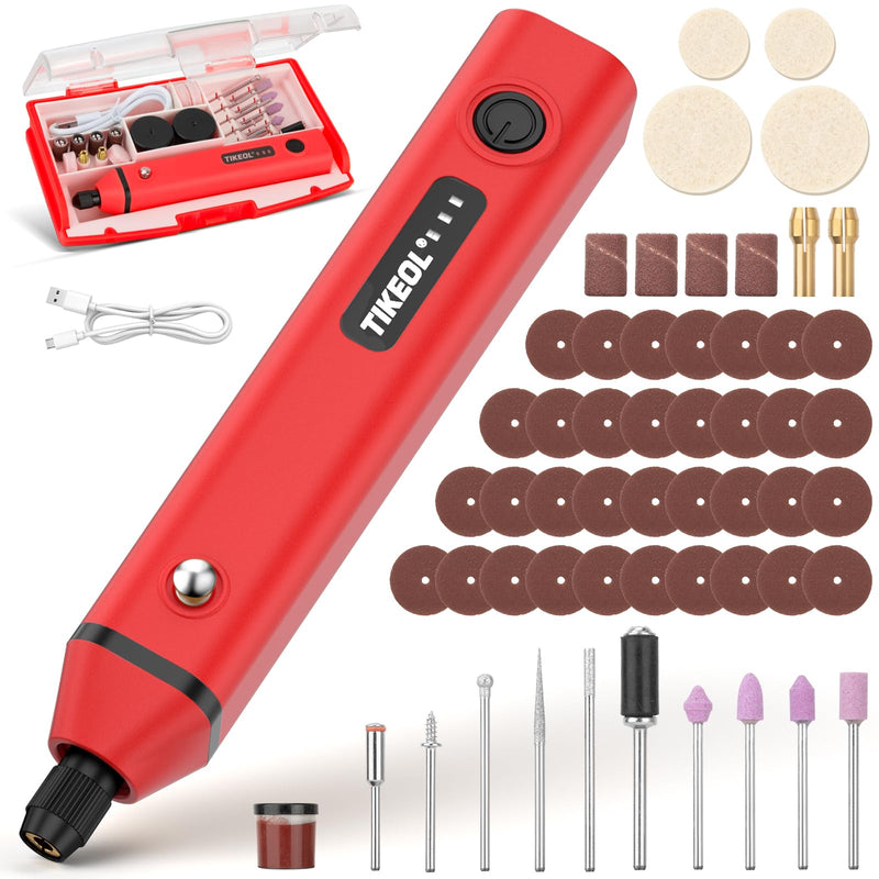 Mini Cordless Rotary Tool, Multi-Purpose Power Rotary Tool Kit (Red) Pen-Sized 67 Accessories, Variable Speed,USB-C Charger, for Engraving, Sanding, Polishing, Grinding, DIY, 3D Printing Accessories Red