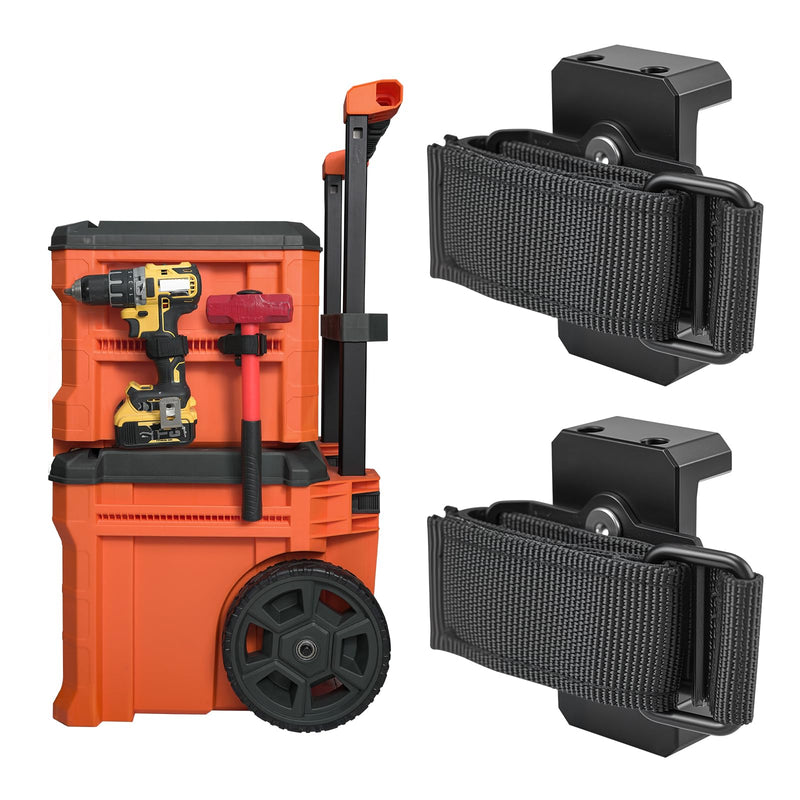 2 Pcs Long Handle Tool Holder Compatible with Klein MODbox Toolbox Rail, Adjustable Rail-Mounted Strap for Axe, Shovel, Drill, Hammer & Rope