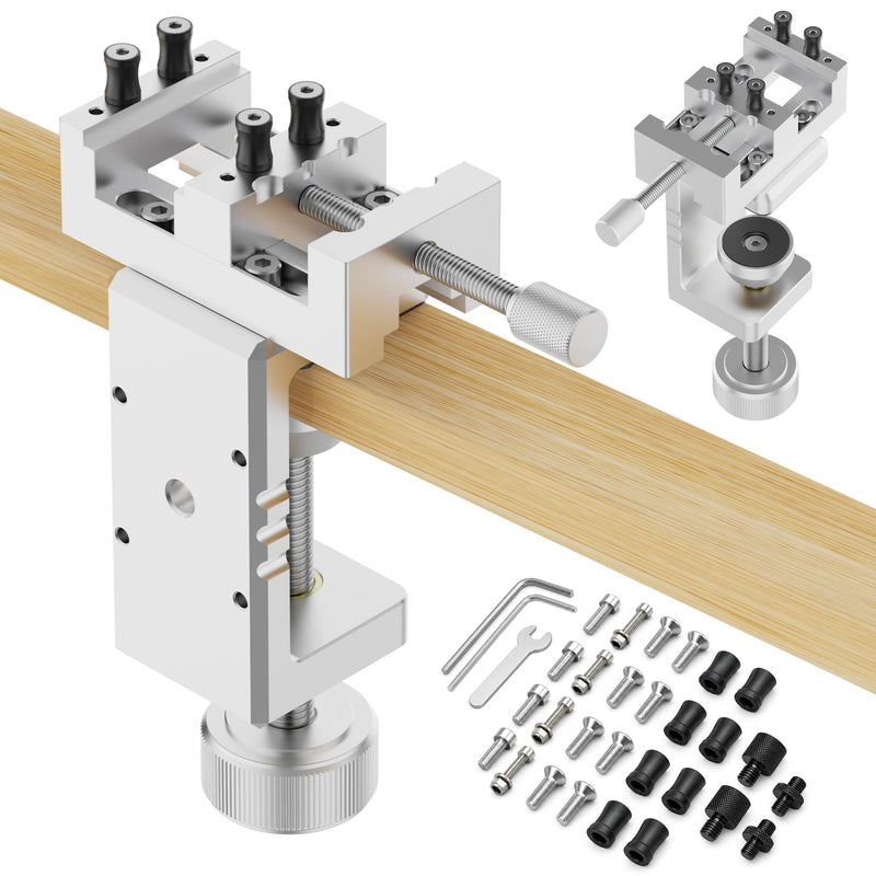 Mini Drill Press Vise & C-Clamp Desk Mount, Precision Aluminum Alloy Mini Vise with 0-1.85" Clamping Range, Universal Workbench Clamp for Woodworking, Jewelry Making, Precision Repair, DIY Gary Mini Vise+C-Clamp