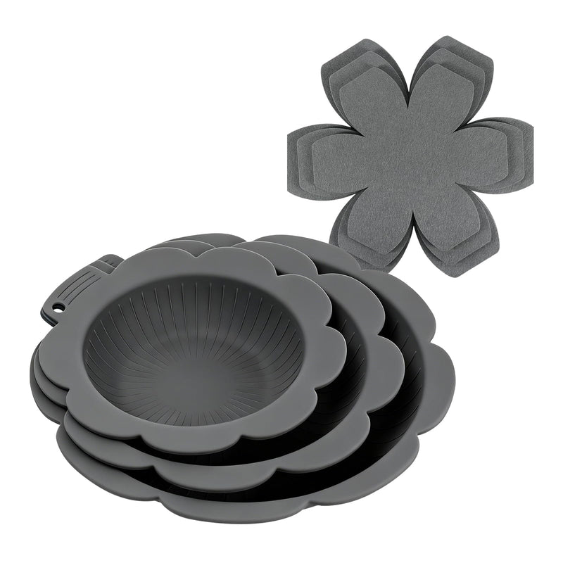Silicone Pan Protectors for Stacking,3pcs Thicker Pots Protector (Include 8",10",12") with 3pcs Felt Pans Separators for Protecting Your Cookware,Dishwasher Safe (Dark Gray) Dark Gray