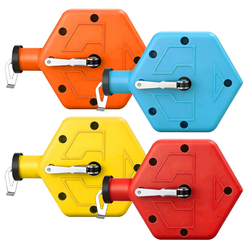 4 Pcs Chalk Line Tool Set, Portable 100 ft Marking Reel with PP Chalk Box for Construction, Woodworking, Bricklaying, Straight Line Marking, Orange & Blue (4, Orange + Blue + Yellow + Red) 4