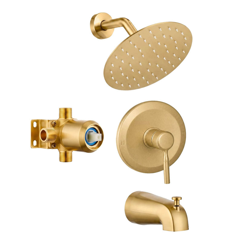 HUCKLE Gold Shower Faucet Set, Rain Shower Head, Bathtub Faucet, 8 Inch Brushed Gold