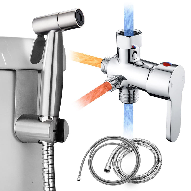 Stainless Steel Bidet Sprayer for Toilet, Handheld with Cold & Hot Explosion-Proof Water Hose, Cloth Diaper Sprayer, Bathroom Jet Sprayer Kit, Great Water Pressure for Bathing Pets（Silver） Sliver