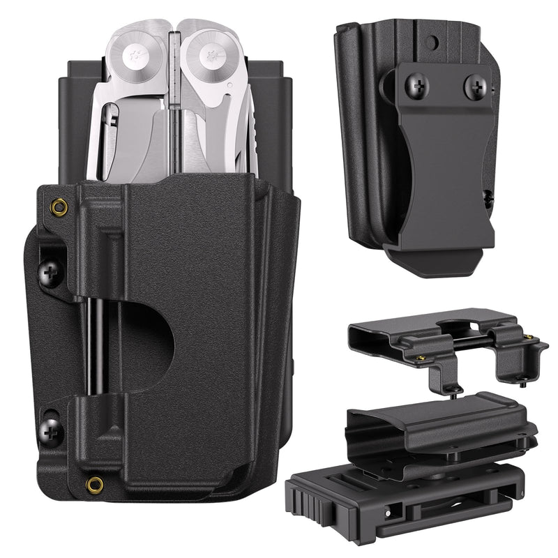 Kydex Multitool Sheath for Leatherman Surge, Bit Kit Holder and 2 Belt Clip | 1.5 mm rigid shell; adjustable retention; removable flint stick; horizontal and vertical carry