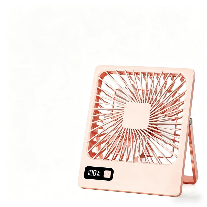 Portable Desk Fan, Small USB Rechargeable Fan with LED Display, 5 Speeds, Foldable Personal Fan for Office Home Travel Gift for women (Pink) Pink