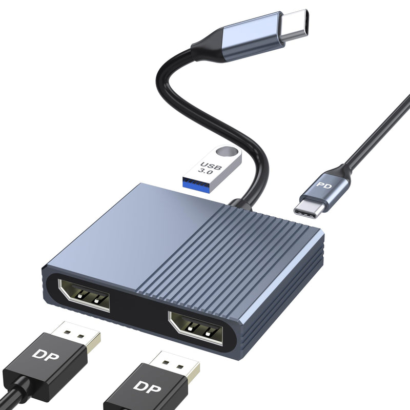 USB C to Dual DisplayPort Adapter with USB3.0/PD, 4K@60Hz 4-IN-1 DisplayPort Splitter for Dual Monitors Supports SST/MST Mode, USB C to Display Port Adapter, Displayport MST Hub for Dell/HP/Mac Laptop