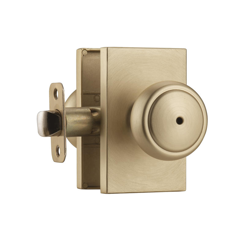Brushed Gold Door Knob with Turn Lock for Bath & Bedroom, Coastal Interior Door Knobs with Heavy Duty Rectangle Plate Brushed Gold Privacy