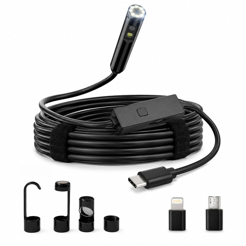 Endoscope Camera with Light 1920P HD Borescope Inspection Camera for Android & iPhone, Semi-Rigid Snake Cable with 8 LEDs, Waterproof for Sewer Pipe Automotive Inspection (Dual Lens 10m/32.8FT) 10m / 32.8FT Dual lens
