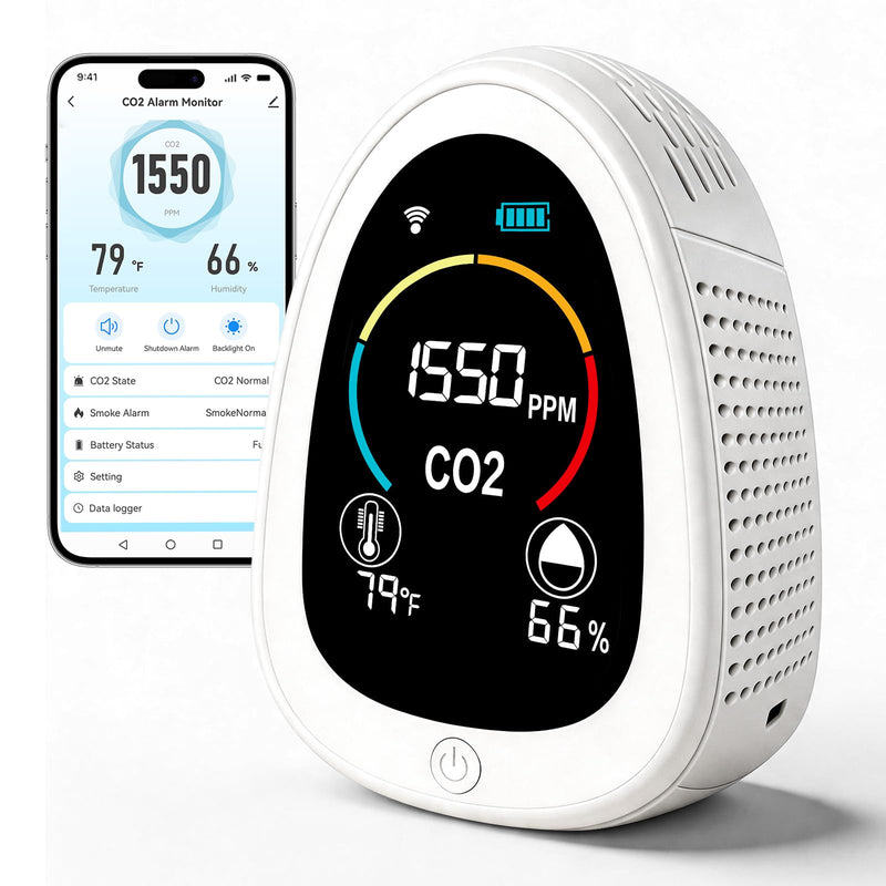 AIRNERGY Portable CO2 Monitor Indoor Air Quality Monitor for Home Office White