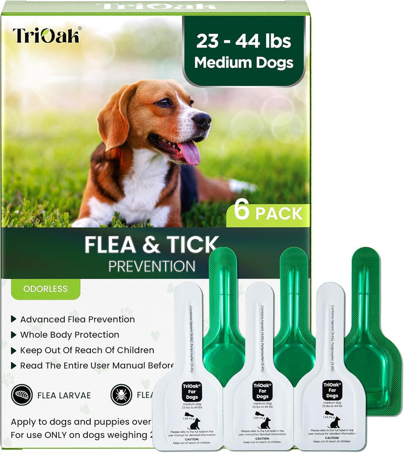 Flea and Tick for Medium Dogs, 6 Doses Helps Dogs 23-44 lbs, Waterproof, Fast 6 Pack