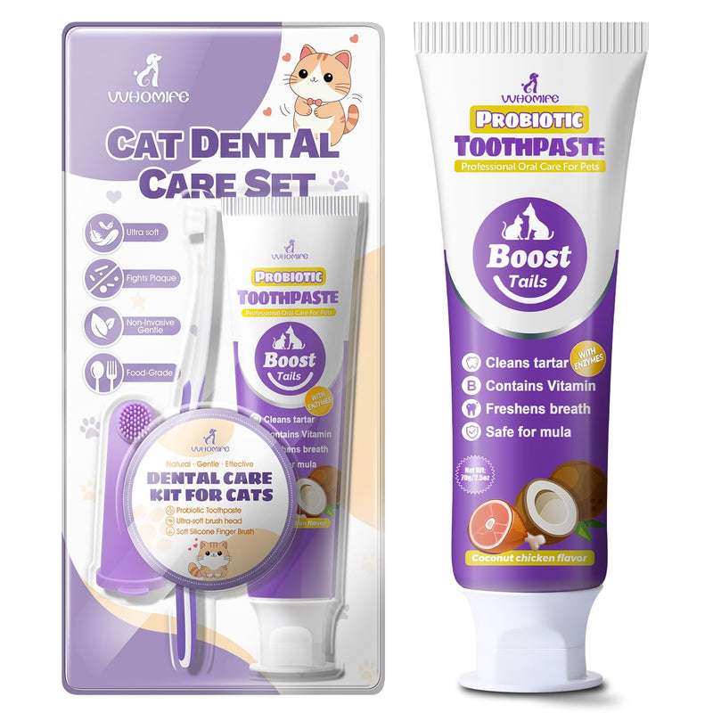 Natural Coconut Oil Dog & Cat Toothpaste for Fresh Breath 3.52oz + Cat Toothbrush and Toothpaste Kit