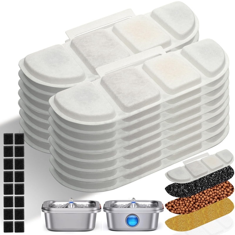 16 Pack Cat Water Fountain Filters Compatible with Pawtners WF008A, 4L/135oz Fountain, Long-Lasting Supply with 4-Layer Filtration, Activated Carbon, Ion Exchange Resin, Maifan Stone & Nonwoven Fabric 16 Filters + 16 Sponges | Value Pack