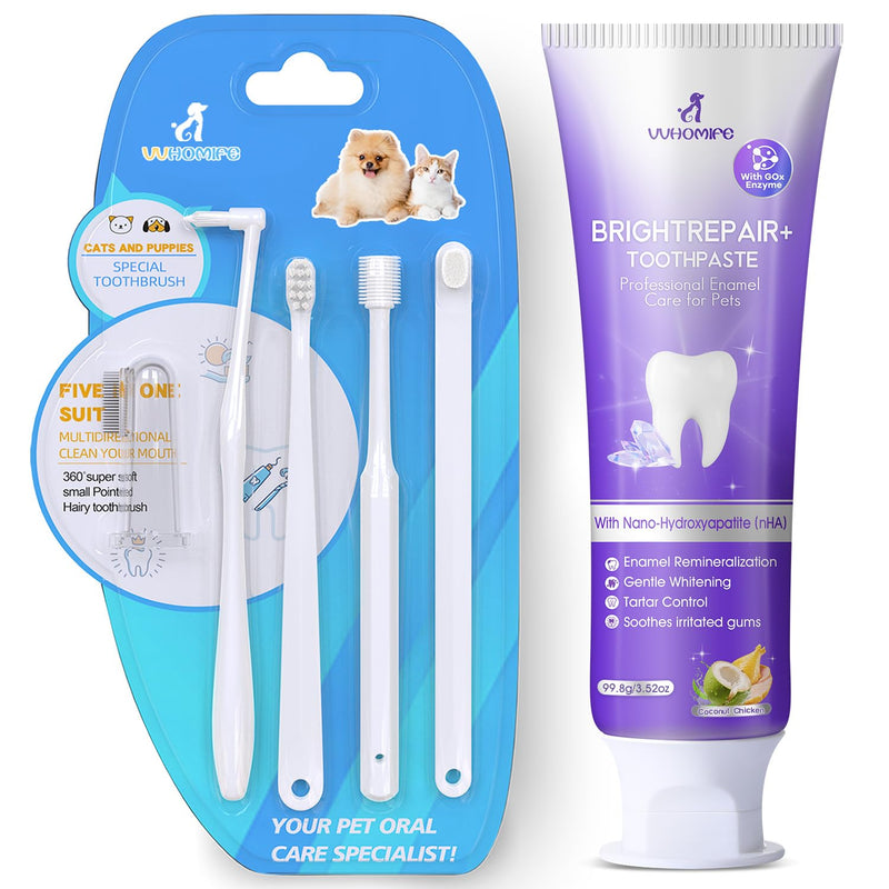 6% nHA Pet Dual-Enzymatic Toothpaste + Small Dog Toothbrush Kit,Puppy Tooth Brushing Kit