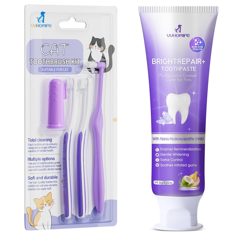 Cat Toothbrush Complete Kitty Dental Care Kit + 6% nHA Pet Dual-Enzymatic Toothpaste