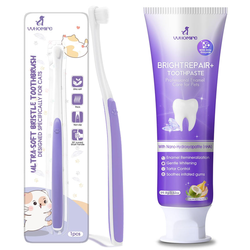 Cat Toothbrush for Daily Teeth Cleaning + 6% nHA Pet Dual-Enzymatic Toothpaste