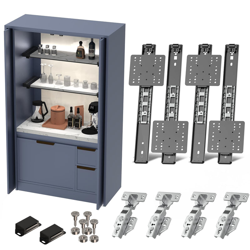 Cabinet Pocket Door Slides, Hidden Sliding Hardware for Inset Doors 16"/400mm 2.0