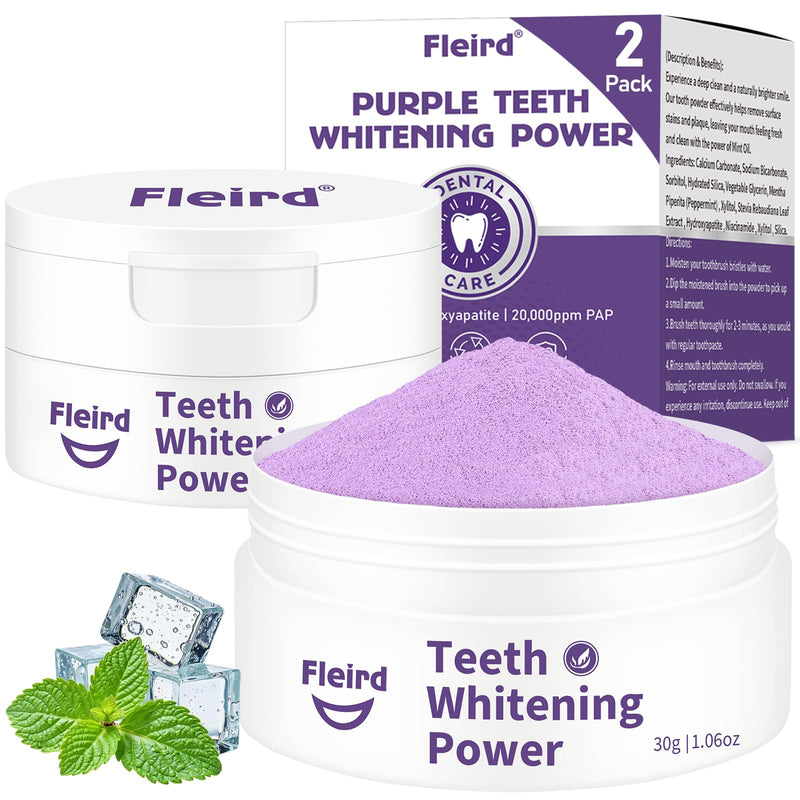 Purple Teeth Whitening Powder, Hydroxyapatite R5X Tooth Powder for Coffee, Tea, Smoke Stain Removal, Breath Freshener & Sensitive Dental Care, 2 Pack