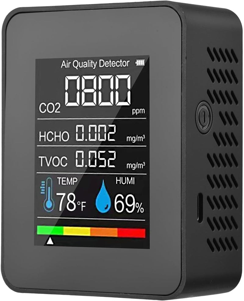 Prefessionall Indoor Air Quality Monitor, 5 in 1 Portable Smartair Quality Tester for CO2 | TVOC | HCHO | Temp | Hum for Home Cars Plants and Pets So On (Black) Black
