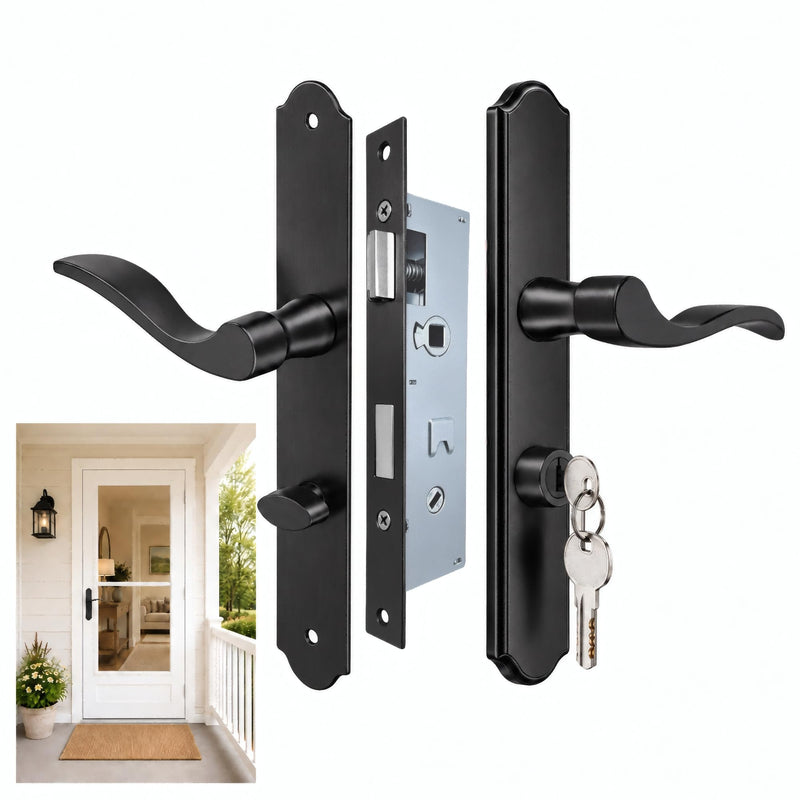Flat Slot Storm Door Handle Complete Set, Fits for Pella,Larson,Wright Storm&Screen Doors, Perfect Ambidextrous Storm Door Handle Replacement with Key (Matte Black) Matte Black