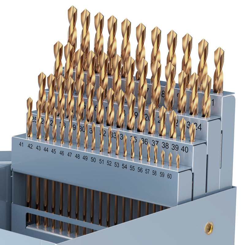 60pcs Cobalt Number Size Drill Bit Set, 4341 High Speed Steel Drill Bit Set (#1-60) for Hardened Metal, Stainless Steel, Cast Iron and Wood Plastic with Indexed Storage Case #1-60