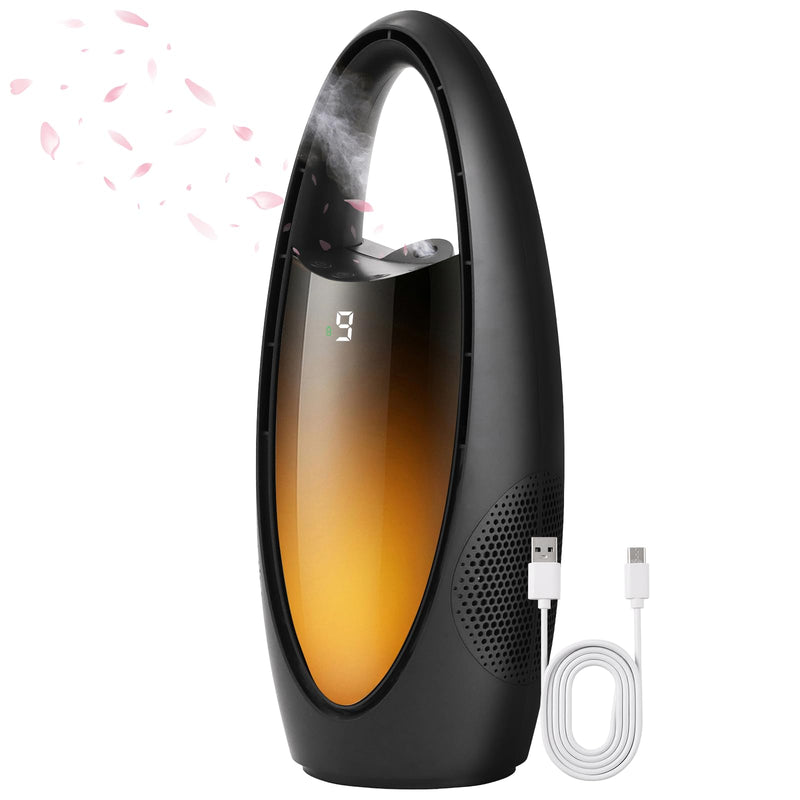 Japard Bladeless Misting Desk Fan 9-Speed Quiet Motor Office Lighting Black