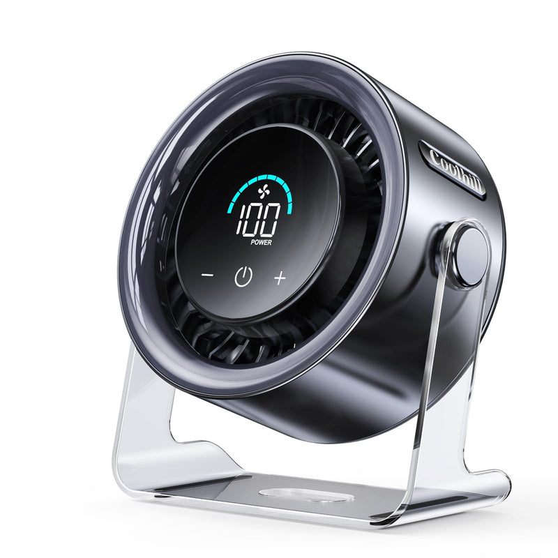 USB Desk Fan for Bedroom: 100 Speeds Digital Display Quiet Portable Fan with Turbo Airflow, 120° Rotating Small Rechargeable Battery Desktop & Wall-Mounted Fans for Bedroom Home Office (Black) Black