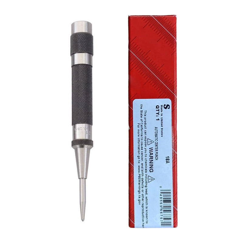 Starratt 18A Steel Automatic Center Punch with Adjustable Stroke，5 inch Length Knurled Steel Handle, 9/16" Punch Diameter Lightweight Center Tool