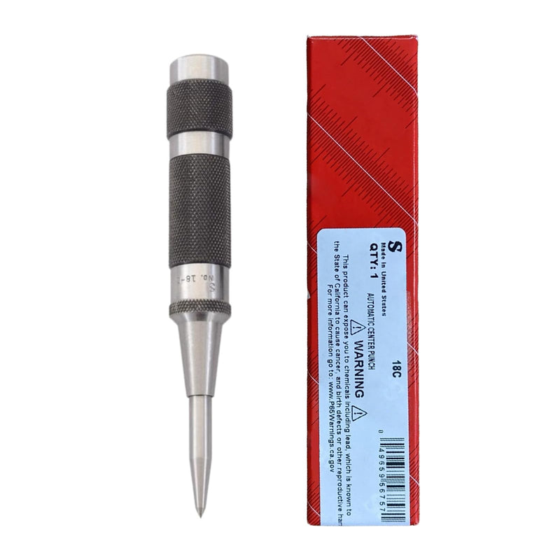 Starratt 18C Steel Automatic Center Punch with Adjustable Stroke, 5-1/4" Length Knurled Steel Handle,11/16" Punch Diameter Lightweight Center Tool