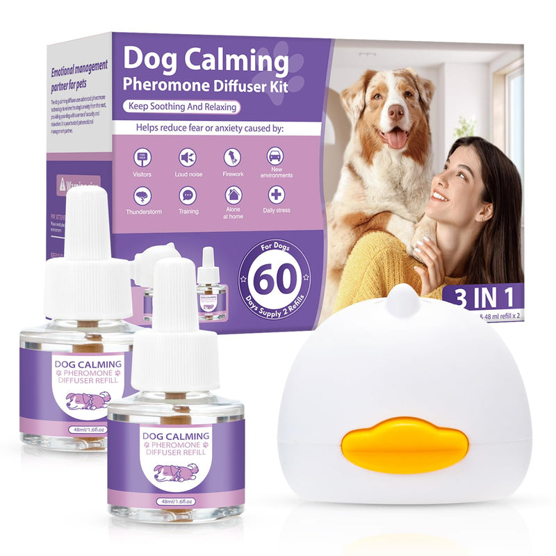 Dog Pheromones Calming Diffuser 3 in 1 Advanced Kit Appeasing Pheromone Diffuser to Calm Pet (1 Plug in+2x48ml Refill) for Anxiety Relieve Relief Reduce Aggression Fighting Stress (Tasteless) Tasteless