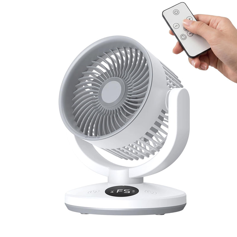 Desk fan for Bedroom, Desk Air Circulator Fan, Air outlet diameter 5.51 in，60ft Powerful Airflow,115° Vertical Manual,Sweeps 90°，Can be hung，5 Speeds,0-12H Timer, with Remote, Quiet Fan, Home (white) white