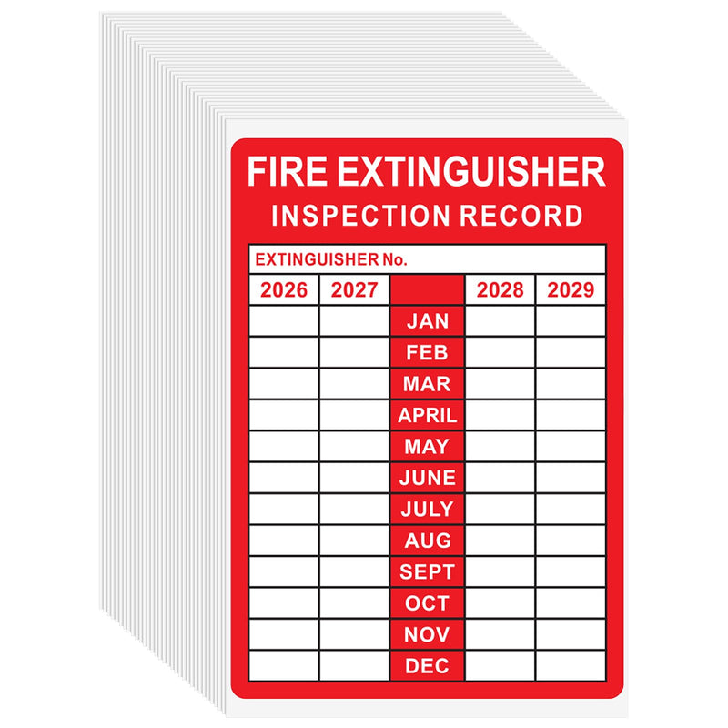 50 Pcs Fire Extinguisher Inspection Record Labels - 3.5" x 5" Fire Adhesive Vinyl Safety Stickers for School Office, and Home, Industrial (2026-2029 Monthly Grid) 50 2026-2029 Monthly Grid
