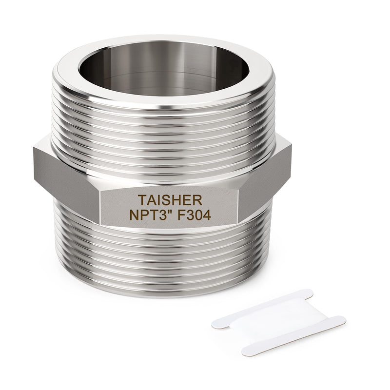 TAISHER 1pcs Hex Nipple 304 Stainless Steel NPT 3"NPT Male Pipe Fitting 3"MNPT 1