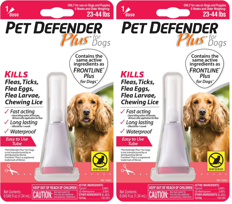 Pet Defender Plus for Dogs & Puppies Flea & Tick Topical, 1 Count, 8 Weeks and Older Weighing 23-44 lbs (Pack of 2) 23-44 lb (Pack of 2)