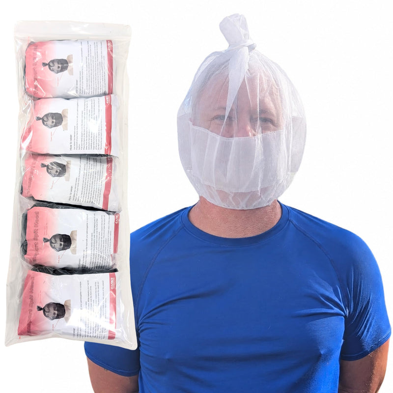 Luminary Transport Spit Hood, 5 Pack - Full Mesh Triple Layer Humane for Restraint for Police, Corrections, First Responders (White) White