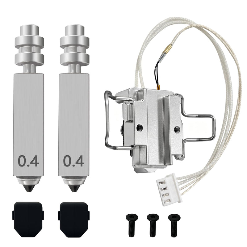 1PK Kobra 4 Hotend Heating Assembly Kit & 2PK 0.4MM Hardened Steel Nozzle | High-Temp Resistant, All-Metal Insulated Base Clip, Wear‑Resistant Stable Extrusion, Quick-Swap for Anycubic 3D Printer Parts 3PK