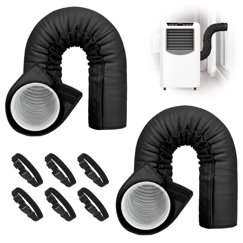 Portable AC Hose Cover Insulation Sleeve for 5"-5.9" Diameter Black 59IN-2PACK