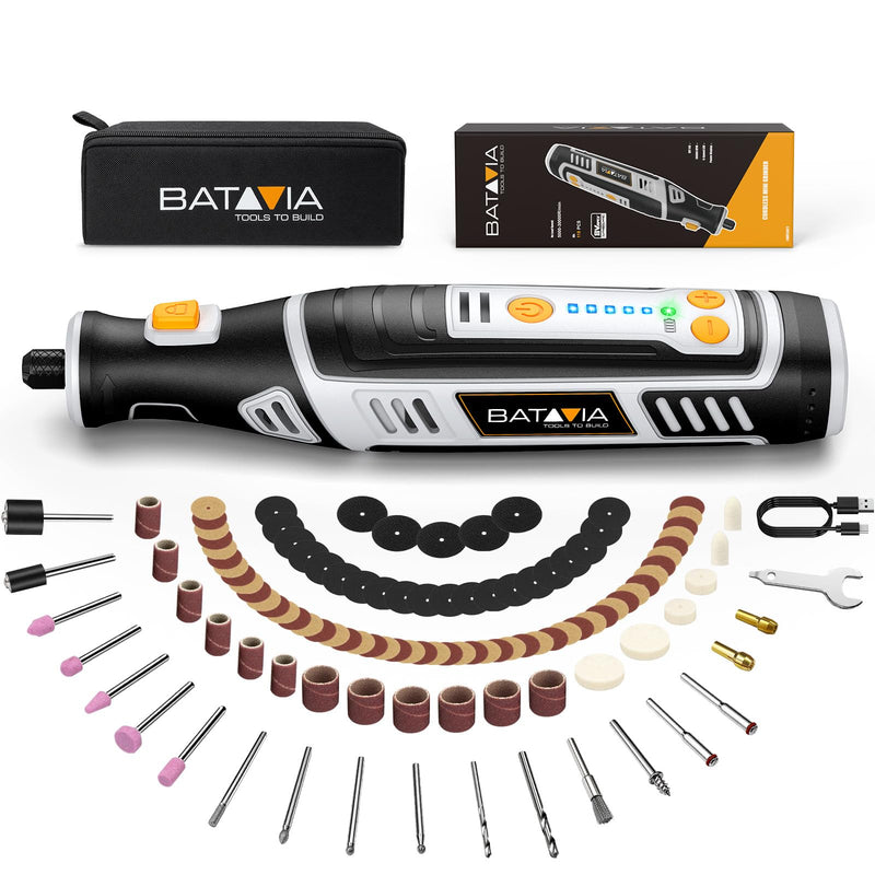 BATAVIA 8V Cordless Rotary Tool, 5 Speed 117PCS Kit for Engrave/Sand/Drill