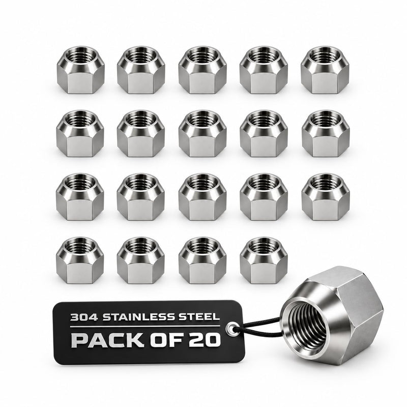 MIGHTY FASTENERS 304 Stainless Steel Open Cone Wheel Nuts, 9/16"-18 Thread, Ideal for Trailers and RVs, Corrosion Resistant, 20-Pack